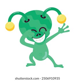 A comic style sticker of happy alien dab dance 

