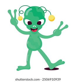 A comic style sticker of happy alien dab dance 

