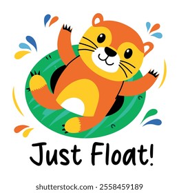 A comic style sticker of otter with just float typography 
