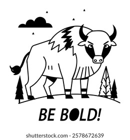 Comic style sticker showing bison with be bold text 

