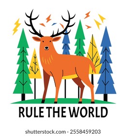 Comic style sticker showing an elk with rule world typography 
