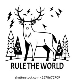 Comic style sticker showing an elk with rule world typography 

