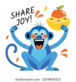 Comic style sticker showing a happy monkey with share joy text 

