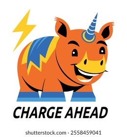 Comic style sticker showing a rhinoceros with change ahead text 
