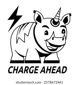 Comic style sticker showing a rhinoceros with change ahead text 

