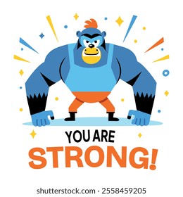 Comic style sticker of strong chimpanzee