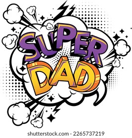 comic style super dad whit clouds and lightning