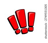 Comic Style Triple Red Exclamation Mark Symbol Illustration