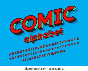 Comic style vector font with uppercase, lowercase, numbers and symbols