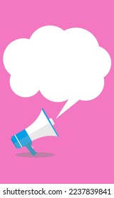 Comic style vector illustration on a pink background with an announcement message blown out from a loudspeaker megaphone