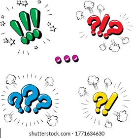 Comic Style Vector Illustration, Question Marks, Exclamation Marks, Stickers