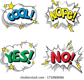 comic style vector illustration stickers yes, no, cool