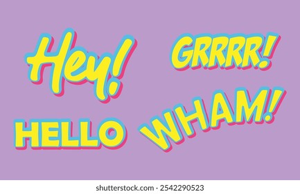 Comic Style Vector Set of Bold Text Expressions Colorful EPS Illustration for Fun Designs