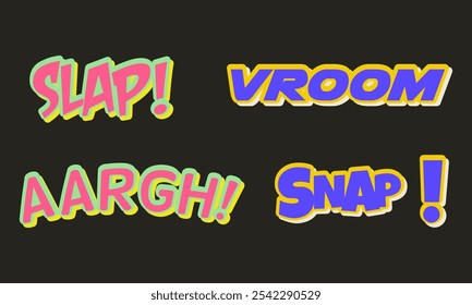 Comic Style Vector Set of Bold Text Expressions Colorful EPS Illustration for Fun Designs