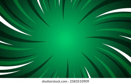 Comic style vibrant green sunburst background.