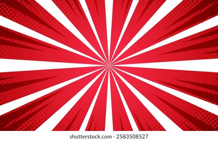 Comic style vibrant red sunburst background.