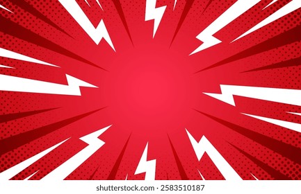 Comic style vibrant red sunburst background.