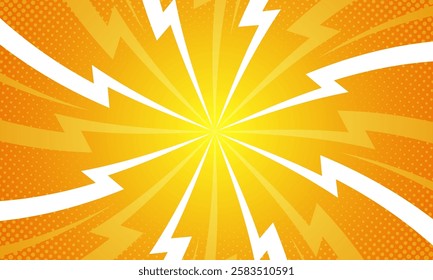 Comic style vibrant yellow sunburst background.