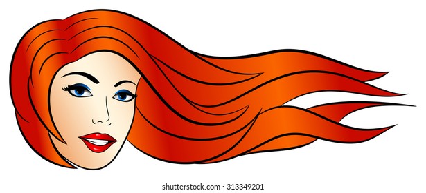 Comic style woman with wind in her hair