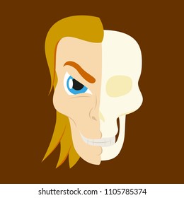 Comic stylized superhero skeleton face. Print flat illustration