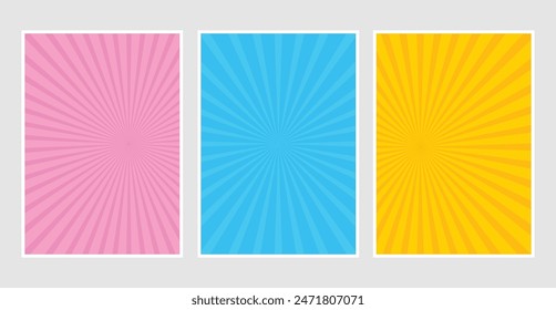 comic sunburst background set, colorful sunburst background set. abstract background with flat design. sunburst brochure design set