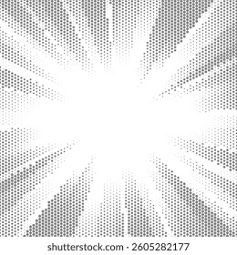 Comic sunburst effect background with halftone. Pop art comic style vector background. Starburst cartoon style. Anime design with explosion effect for print