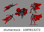 Comic superhero actions in different poses. Hero set. Male super hero vector cartoon characters. Vector illustration. Set or collection of heroic cartoon character.