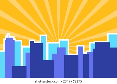 Comic superhero cityscape building super hero city concept. Vector flat graphic design illustration
