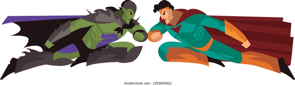 comic superhero fighting a villain