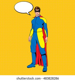 Comic superhero standing heroicly. Vector EPS8 illustration.