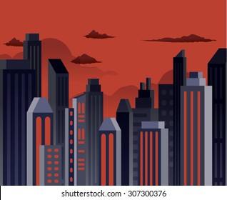 Comic superhero style pollute buildings landscape