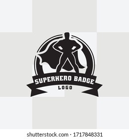 Comic Superman In Illustration. Hero Set. Male Super Hero Vector Cartoon Characters. Vector Illustration. Black Badge Cartoon Character.