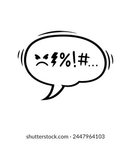 Comic swear speech bubble or bad curse word of angry talk in message cloud, cartoon vector. Expletive hate expression rude swear text in speech bubble with censored emoji signs of angry exclamation