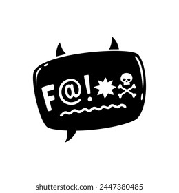 Comic swear speech bubble, hate angry talk and aggressive expletive curse, vector cartoon icon. Bad word swear speech bubble with devil emoji, mad anger or rude language and curse shout text