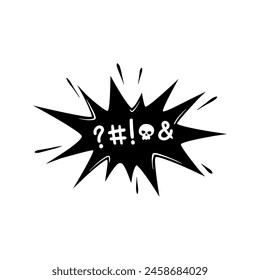 Comic swear speech bubble, hate angry talk, aggressive expletive curse. Isolated vector bold, jagged explosion erupts with profanity, amplifying raw emotion, injecting humor or intensity into dialogue