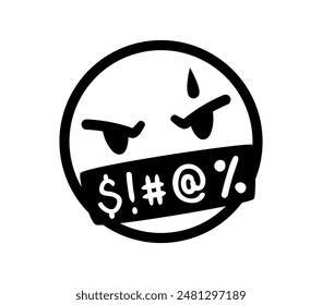 Comic swear speech bubble. Isolated vector irate emoji face with cloud, contains expressive, bold typography, vividly conveying intensity to the narrative. Hate angry talk, aggressive expletive curse