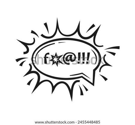 Comic swear speech bubble. Isolated vector bold, expressive typography in burst shape, conveying hate angry talk, aggressive expletive curse, profanity to emphasize emotions or dialogue within comics
