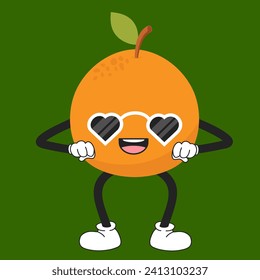 Comic tangerine character in glasses. Fruit emoticon