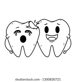 comic teeth break couple kawaii characters