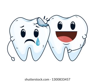 comic teeth break couple kawaii characters