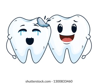 comic teeth break couple kawaii characters