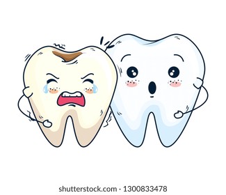 comic teeth break couple kawaii characters