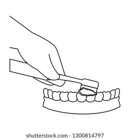 comic teeth with brush kawaii characters