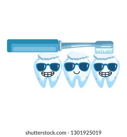 comic teeth with brush kawaii characters
