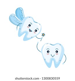 comic teeth couple with fairy kawaii characters