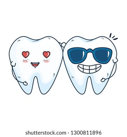 comic teeth couple with heart kawaii