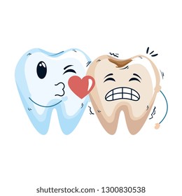 comic teeth couple with heart kawaii