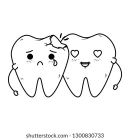 comic teeth couple with heart kawaii