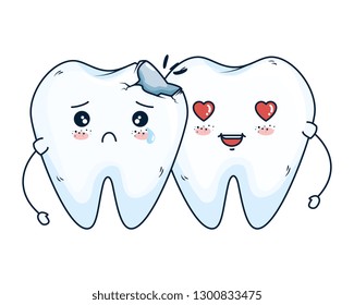 comic teeth couple with heart kawaii