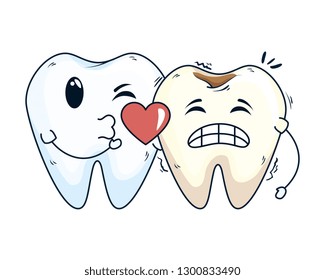 comic teeth couple with heart kawaii